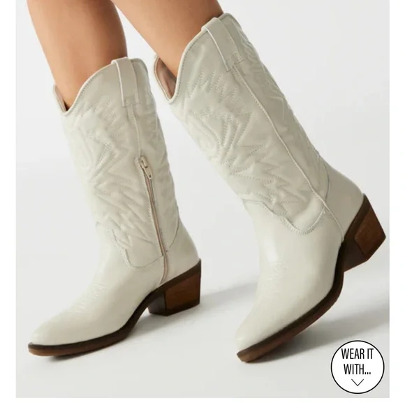 Steve Madden Hayward White Leather Boots - Picture 2 of 5